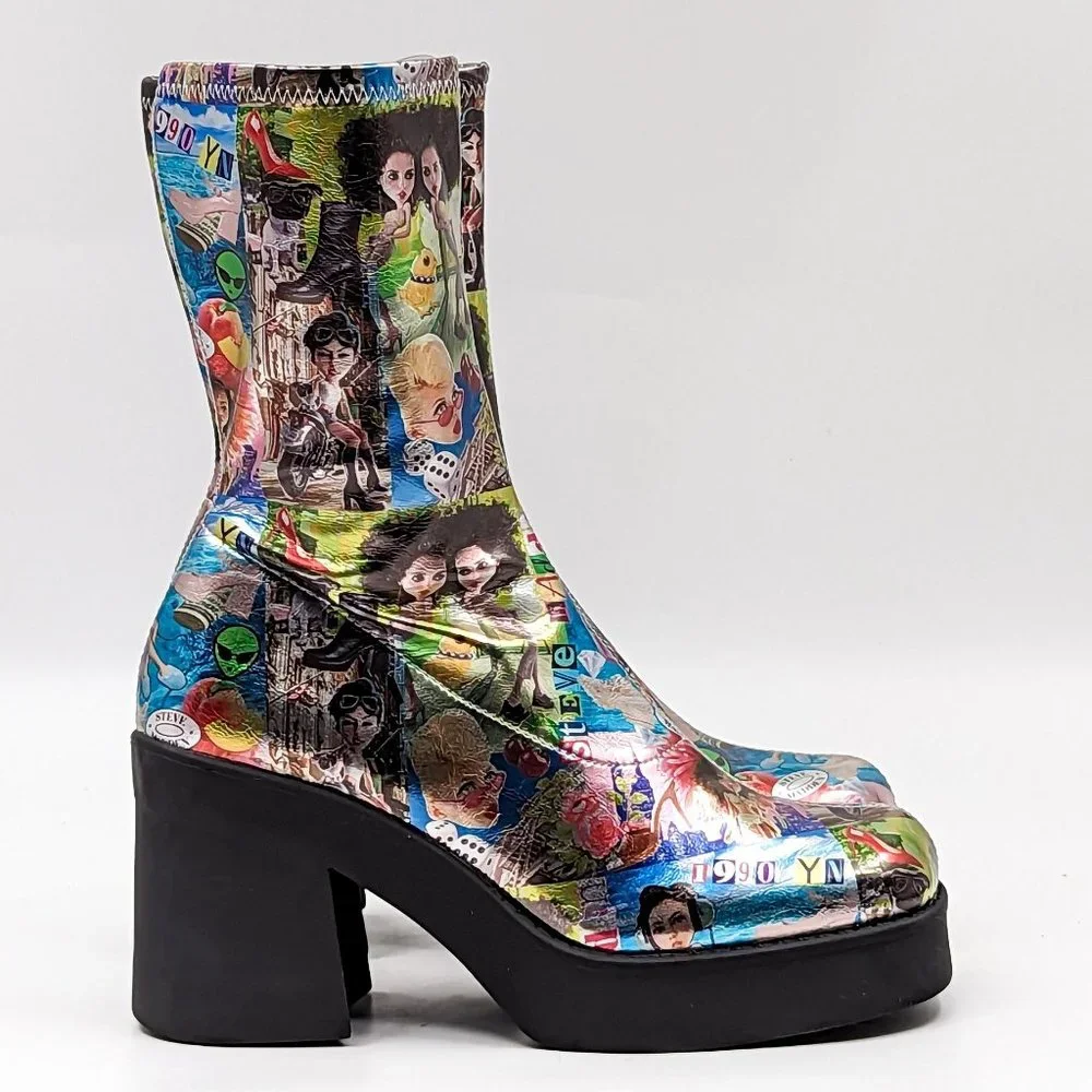 Steve Madden Women Klayton 90's Retro Dolls Chunky Heel Platform Boots Size 8 - Picture 10 of 12